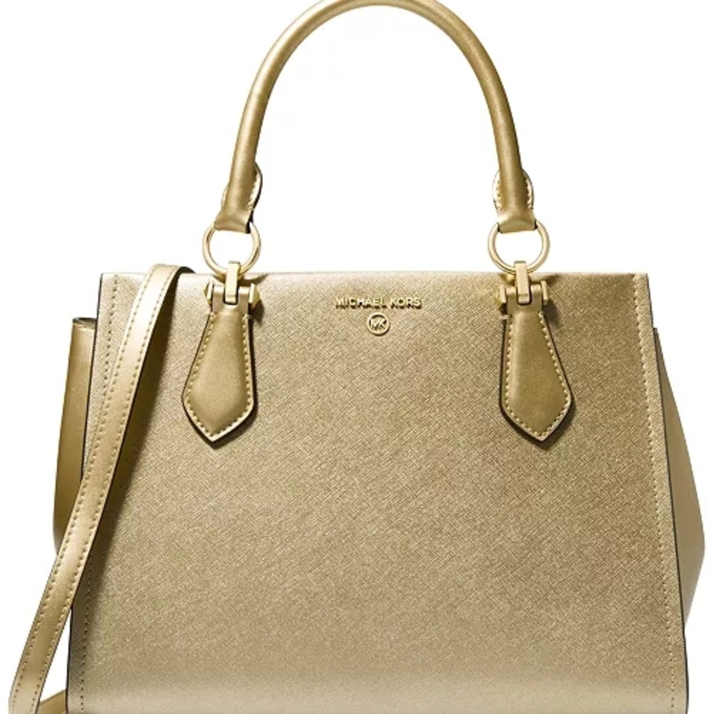 Michael Kors Gold Satchel with Structured Shape and Textured Leather
